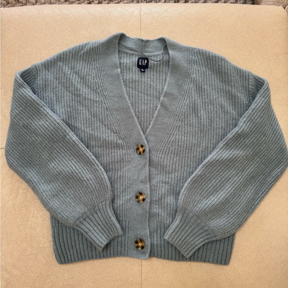 GAP Women's Ribbed V-Neck Cardigan (blueish/green)